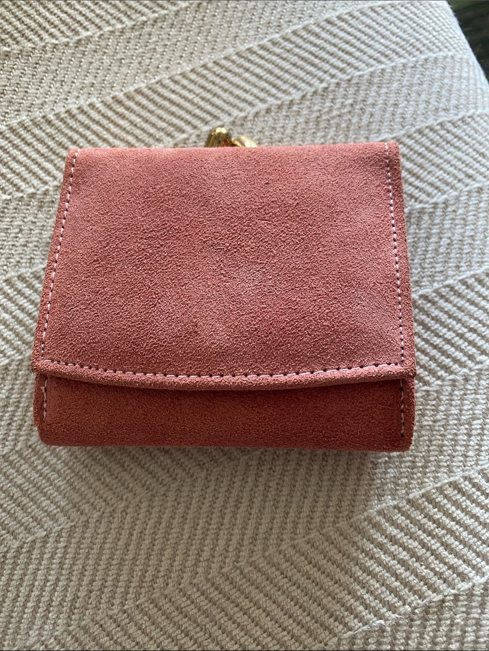 Compact Suede Fold-Over Wallet in Dusty Rose